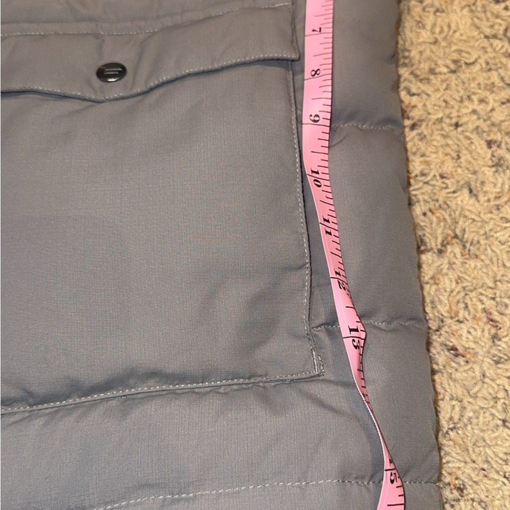 Banded Men's Gray Puffer Vest with Orange Stripes - Picture 3 of 5